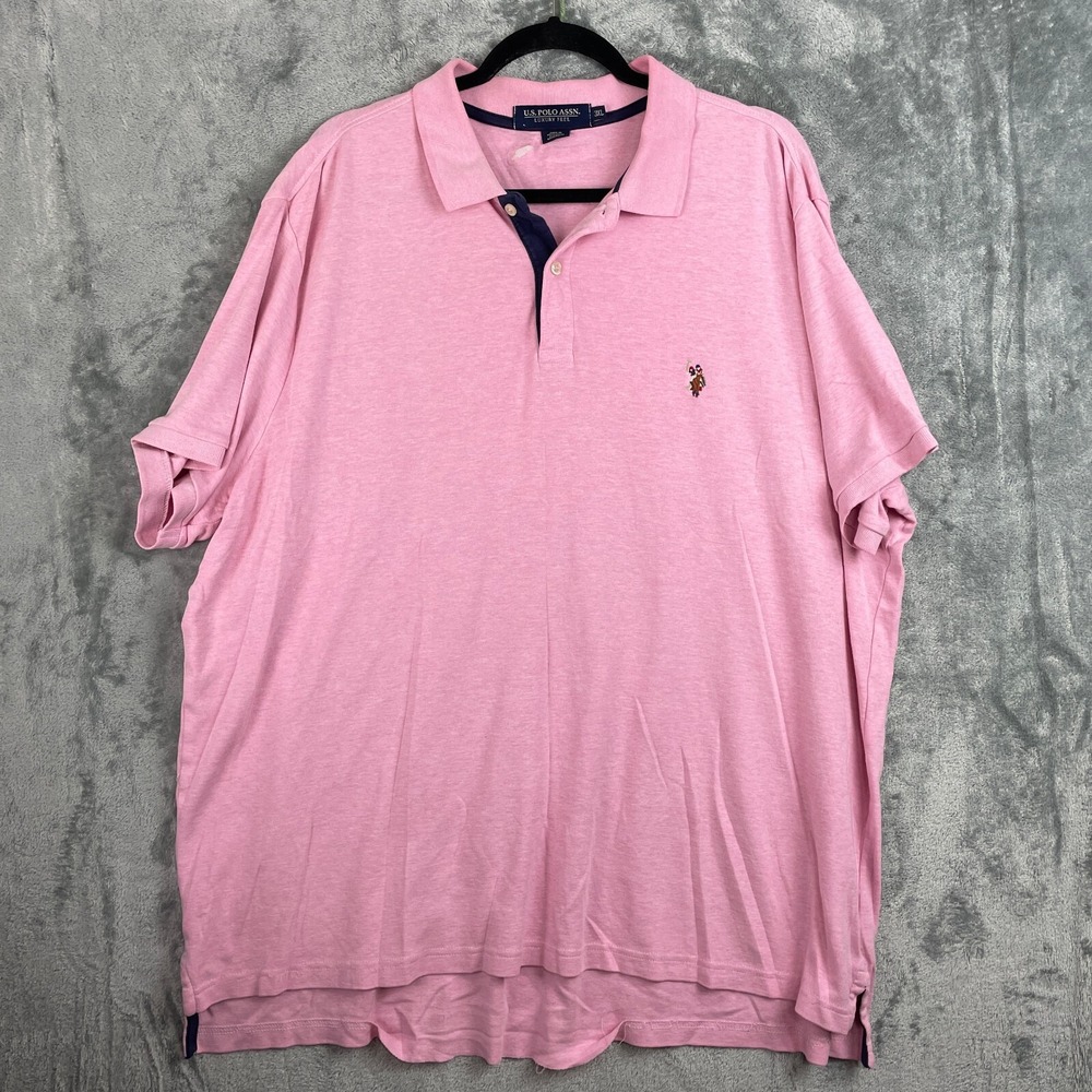 US Polo Assn Polo Shirt Mens‎ 3XL XXXL Pink Luxury Feel Preppy Double Rider Logo